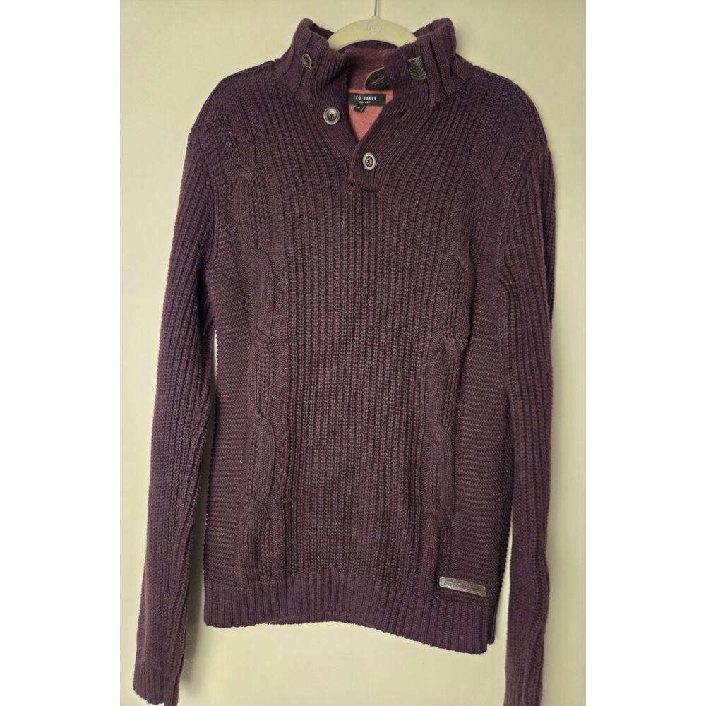 Ted Baker Half Button Mock Neck Knit Sweater Brown Red Undertone Size 2 Small
